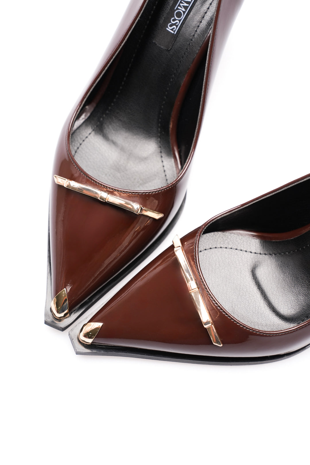 DSM Luana Coffee Rugan Gold Buckle Pointed Toe High Heel Stiletto Women's Shoe - Le Cannet