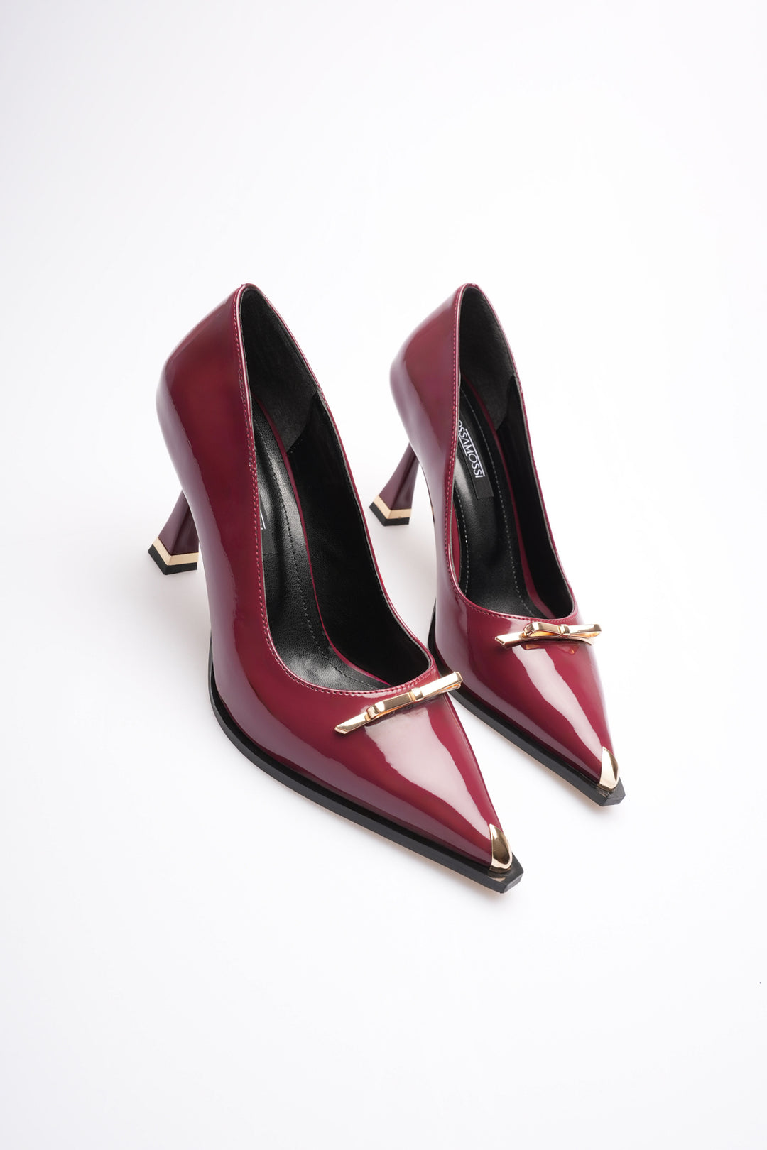 DSM Luana Bordeaux Patent Leather Gold Tip Pointed High Heel Stiletto Women's Shoe - Santa Cruz Xoxocotlán