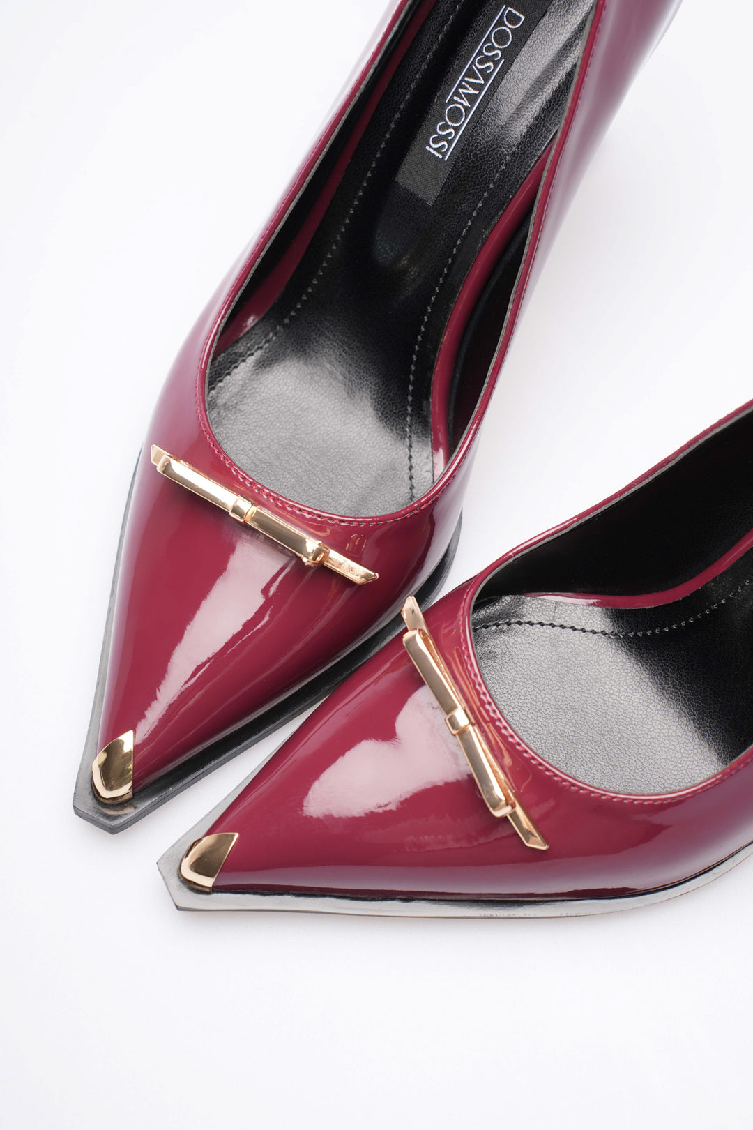 DSM Luana Bordeaux Patent Leather Gold Tip Pointed High Heel Stiletto Women's Shoe - Santa Cruz Xoxocotlán