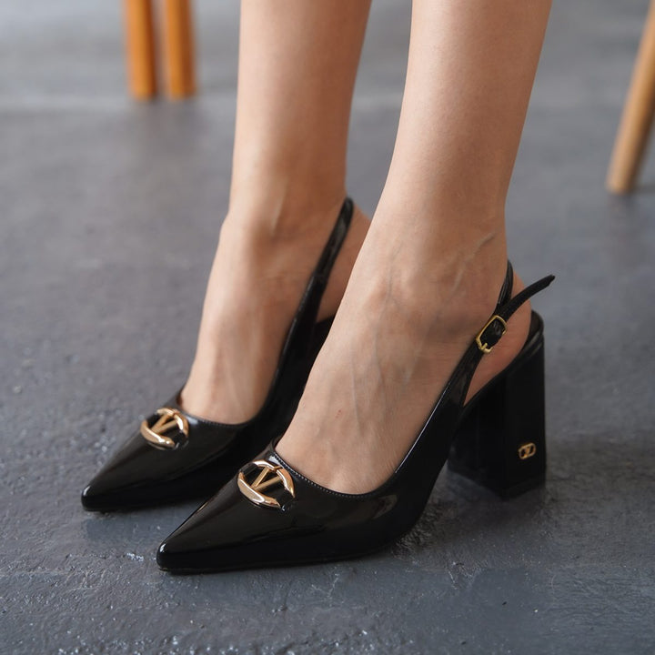 DSM Reyna Black Patent Leather Thick Heel Shoes - Beaumont
