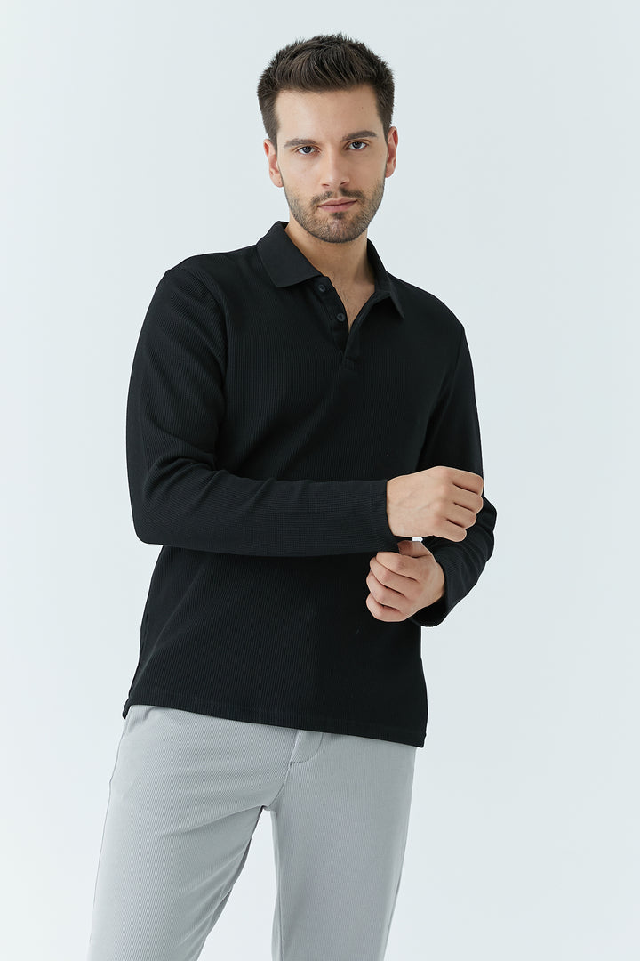 MPL Men's Polo Neck Quilted Waffle Sweatshirt 5708 - Aurora