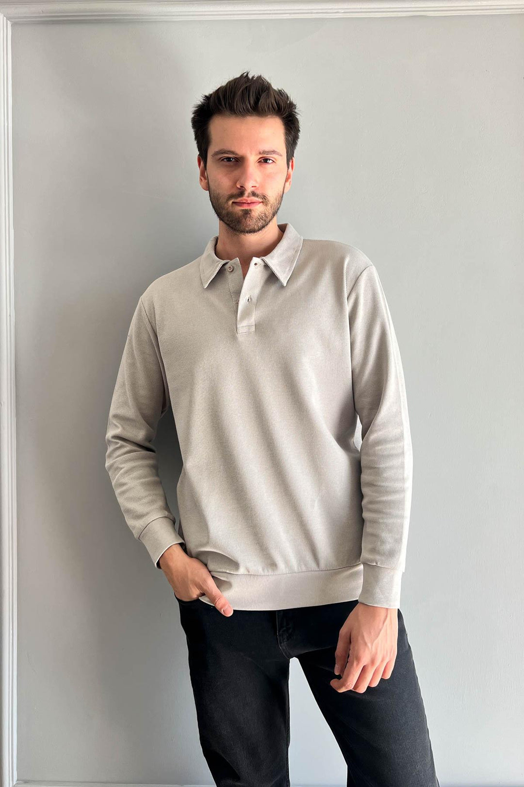 MPL Men's Polo Neck Waffle Sweatshirt 5717 - Columbia