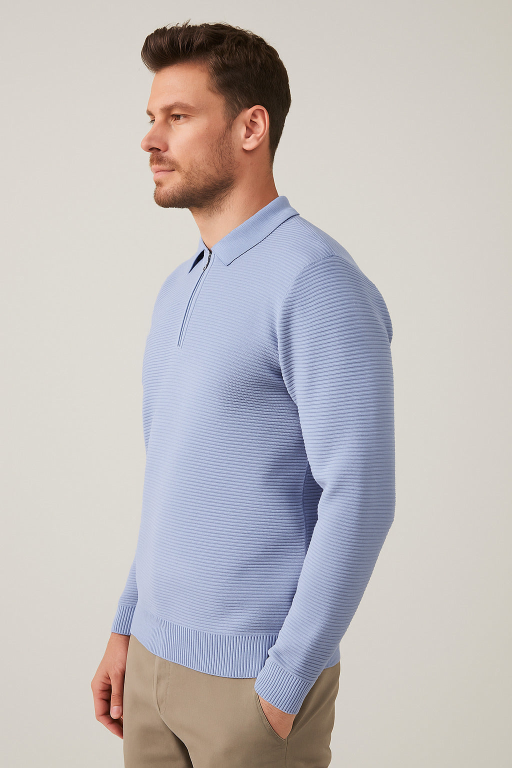 MPL Men's Zippered Polo Neck Sweater 732 - Afragola