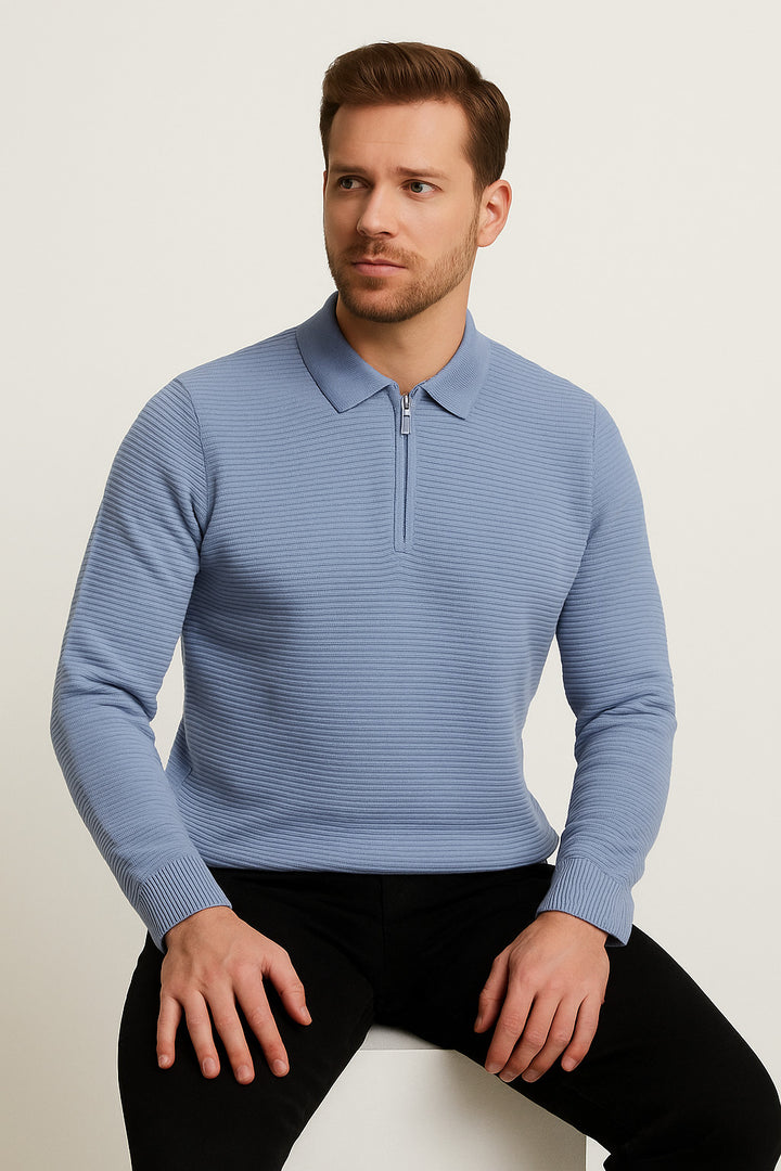 MPL Men's Zippered Polo Neck Sweater 732 - Afragola