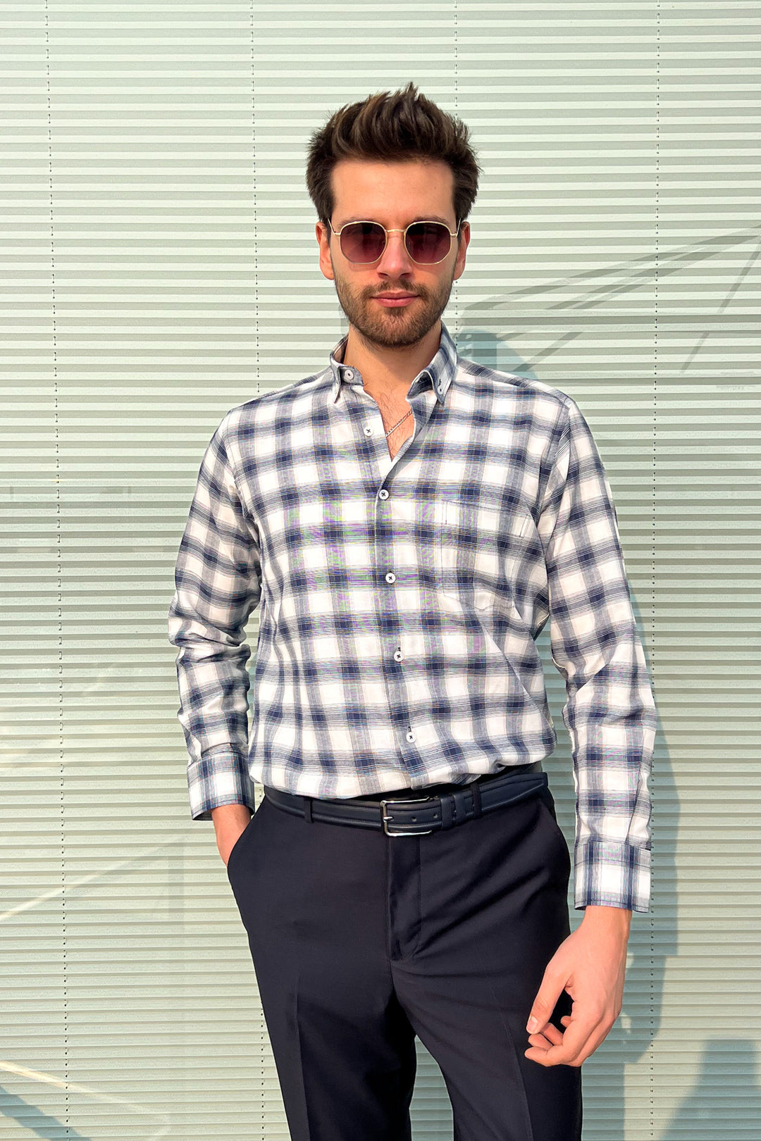 MPL Men's Plaid Patterned Long Sleeve Shirt 8106 - Santa María Huatulco