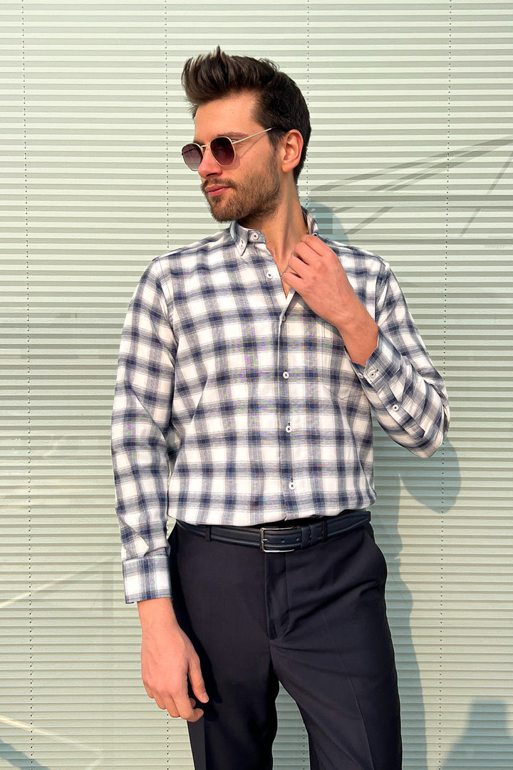 MPL Men's Plaid Patterned Long Sleeve Shirt 8106 - Santa María Huatulco