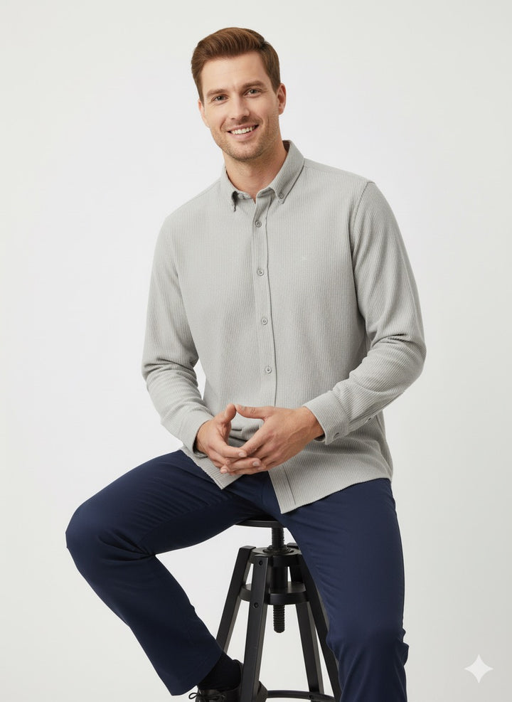 MPL Men's Knitted Slimfit Shirt with Lurex - El Dorado