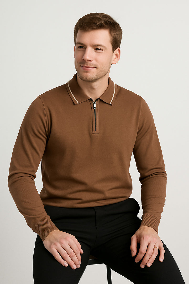 MPL Erkek Polo Yaka Fermuarlı Kazak 1036 - Olive Branch