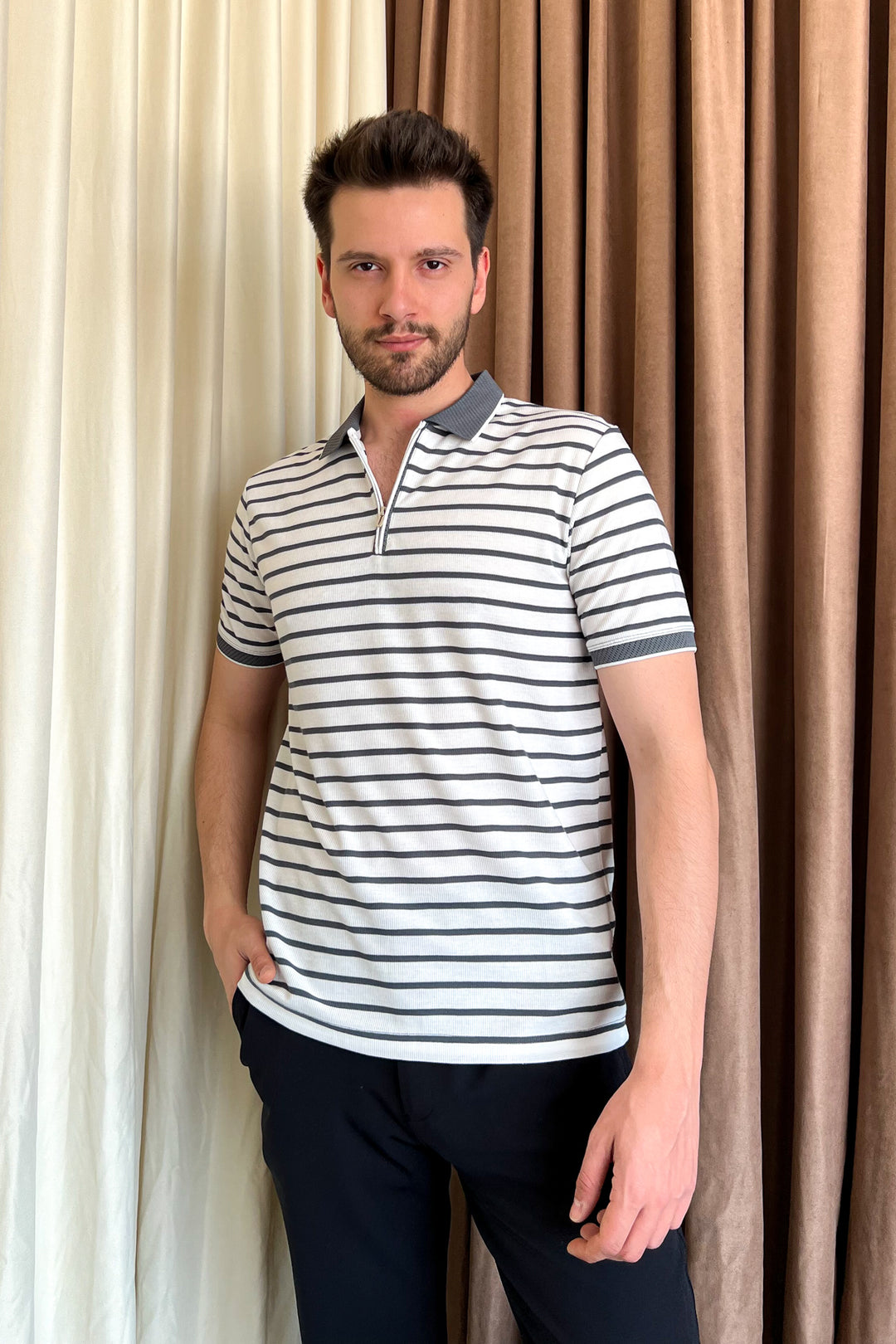 MPL Men's Zippered Collar Polo Neck T-shirt 4150 - Waukegan
