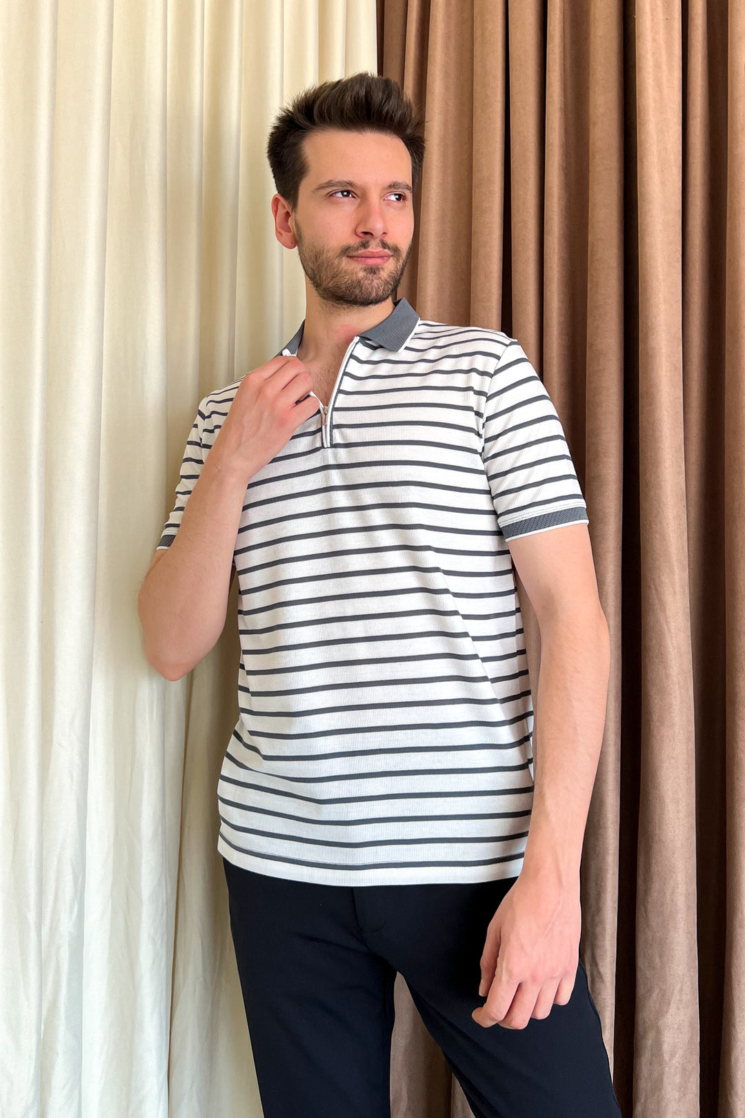 MPL Men's Zippered Collar Polo Neck T-shirt 4150 - Waukegan