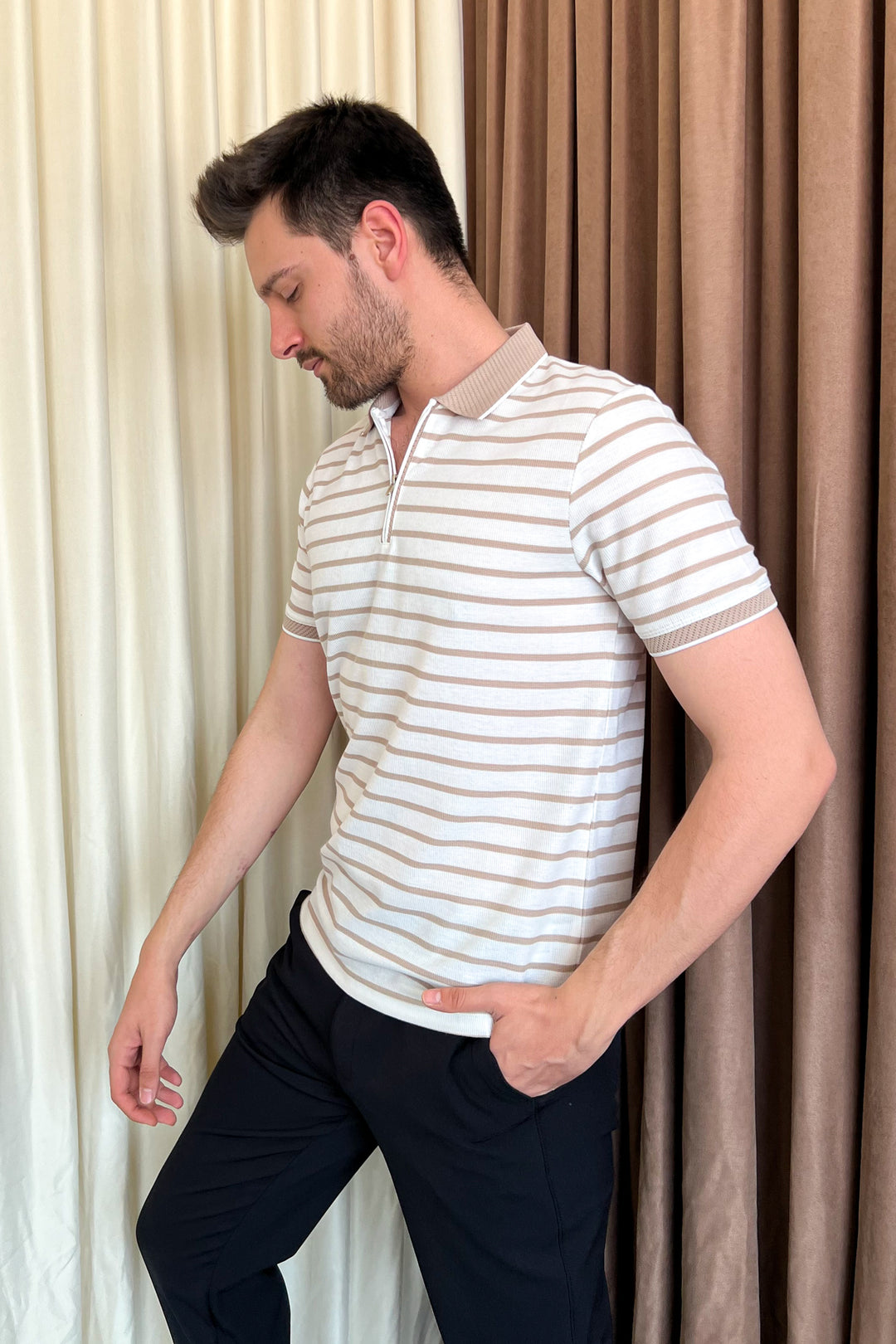 MPL Men's Zippered Collar Polo Neck T-shirt 4150 - Liepāja
