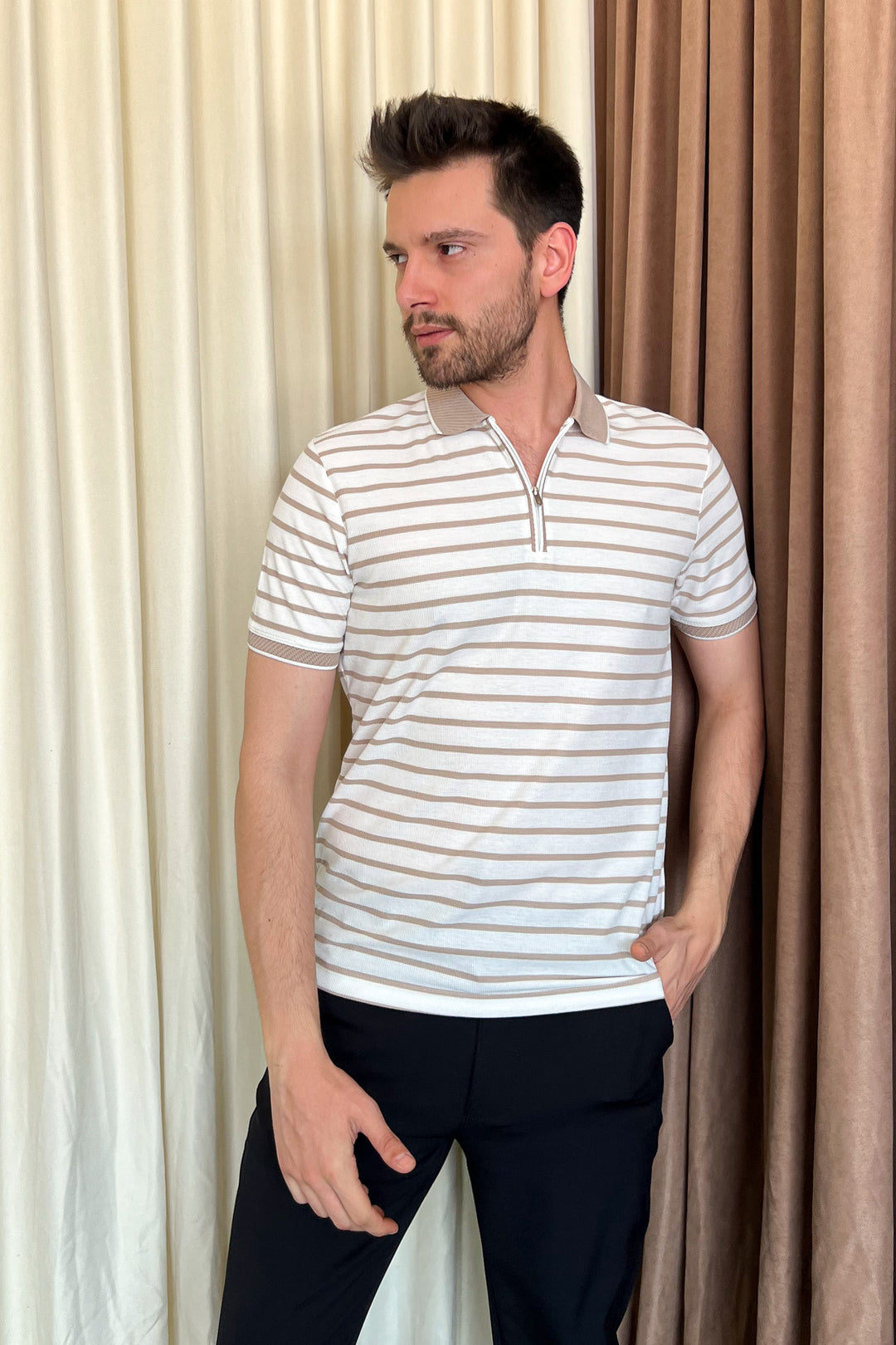 MPL Men's Zippered Collar Polo Neck T-shirt 4150 - Liepāja