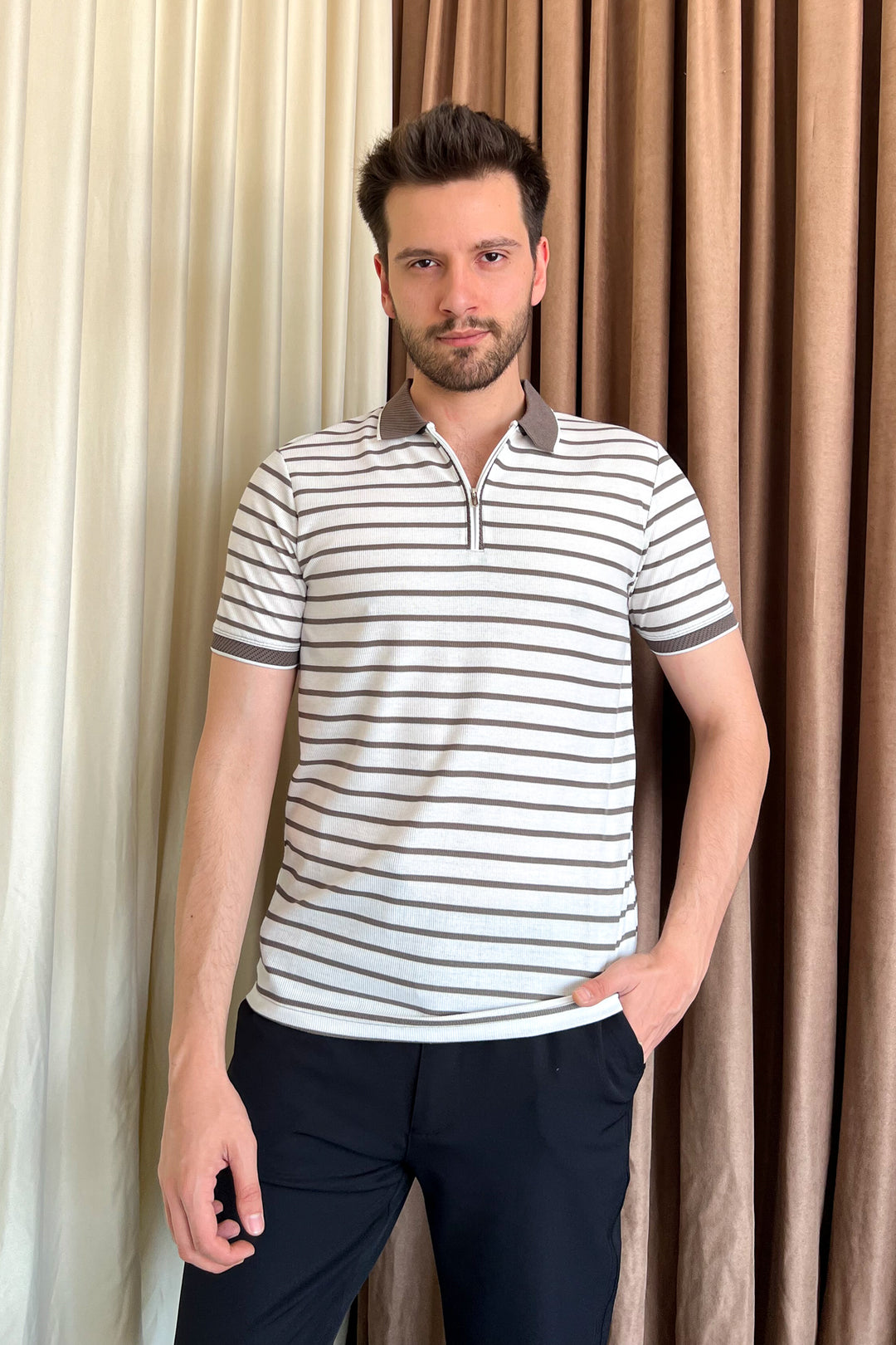 MPL Men's Zippered Collar Polo Neck T-shirt 4150 - Monroe