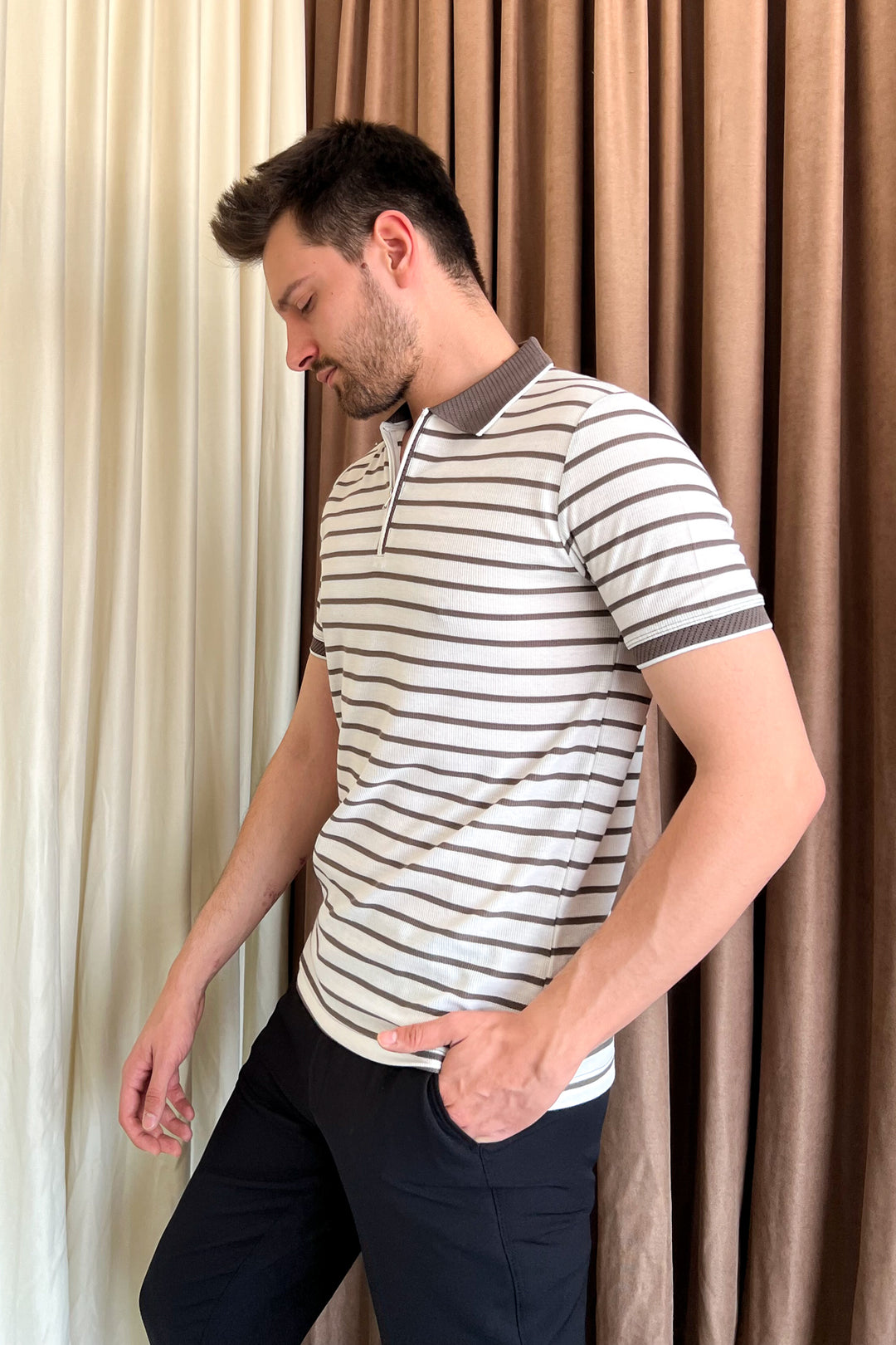 MPL Men's Zippered Collar Polo Neck T-shirt 4150 - Monroe