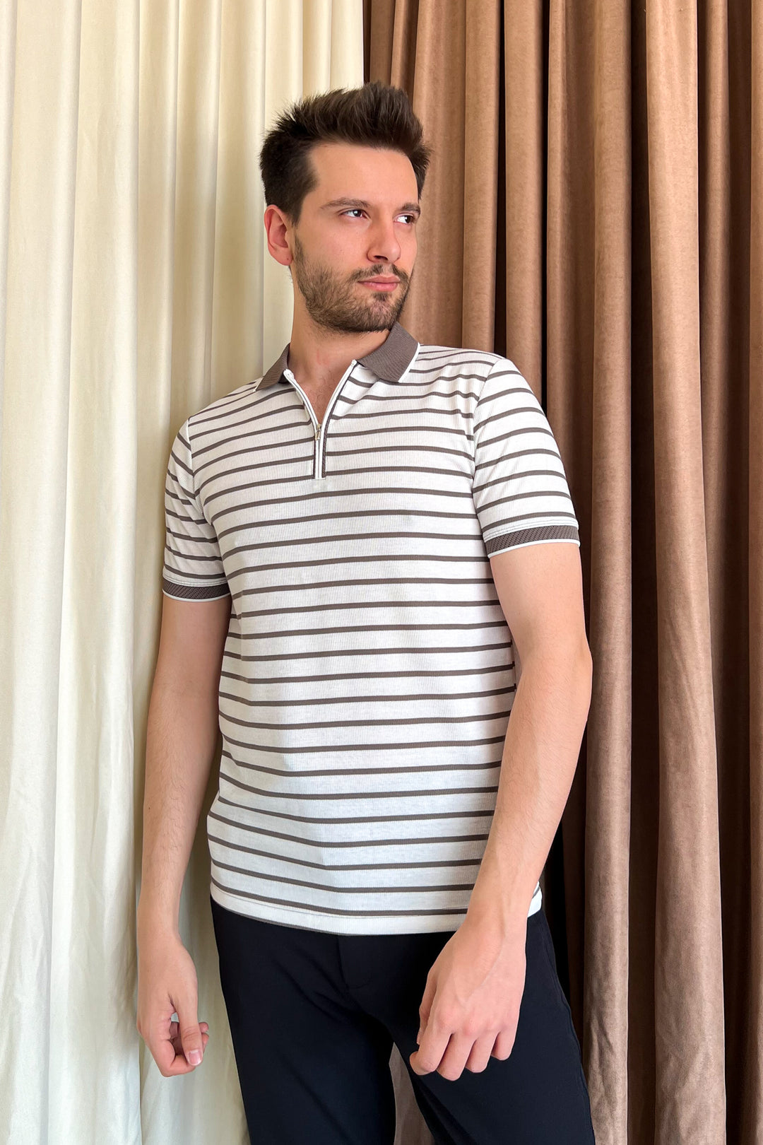 MPL Men's Zippered Collar Polo Neck T-shirt 4150 - Monroe