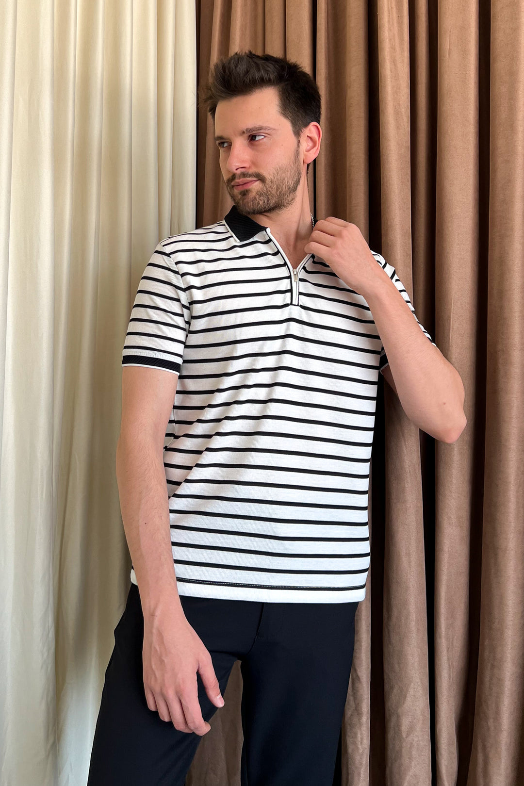 MPL Men's Zippered Collar Polo Neck T-shirt 4150 - Valencia