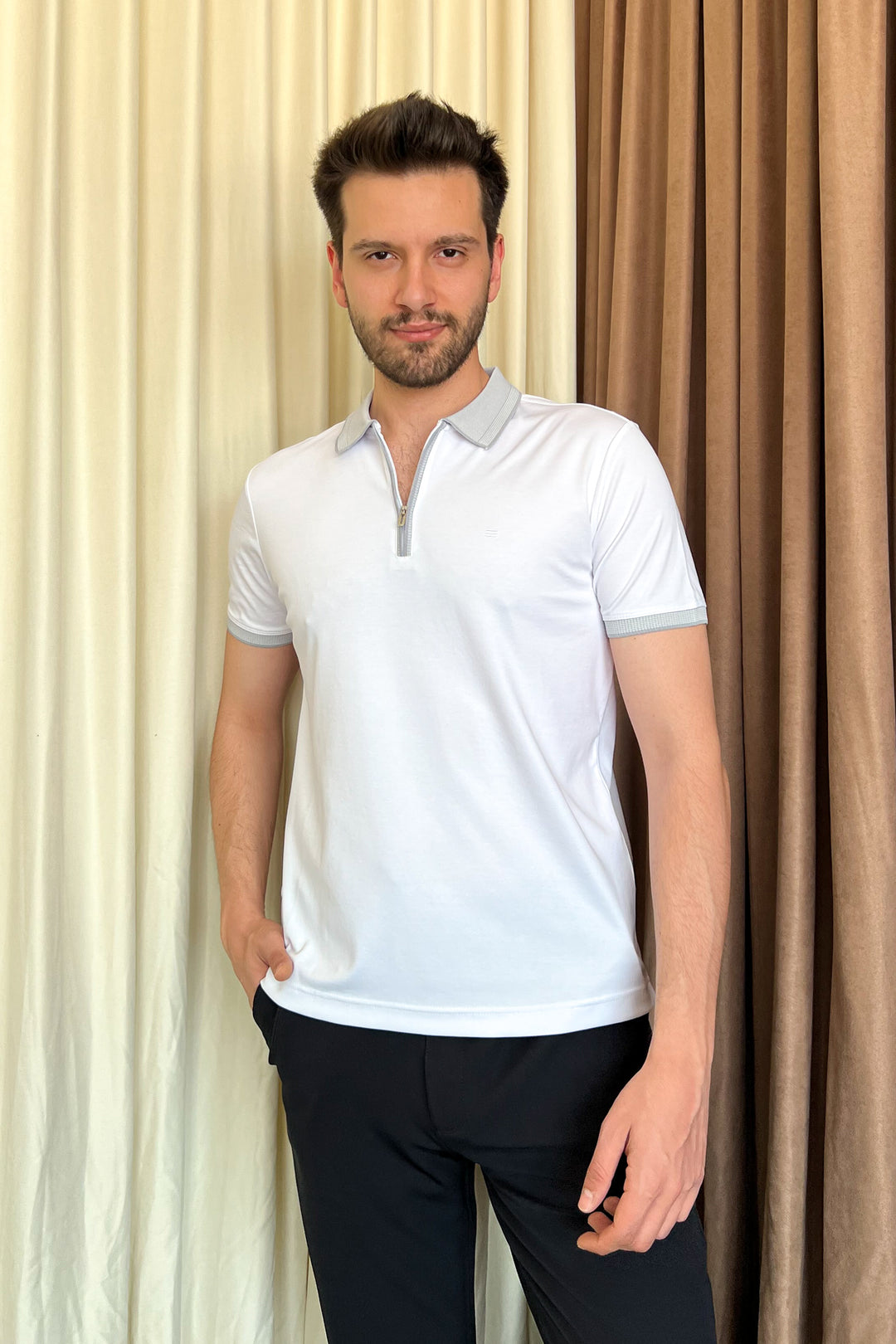 MPL Men's Zippered Polo Neck T-shirt 4168 - Mishawaka