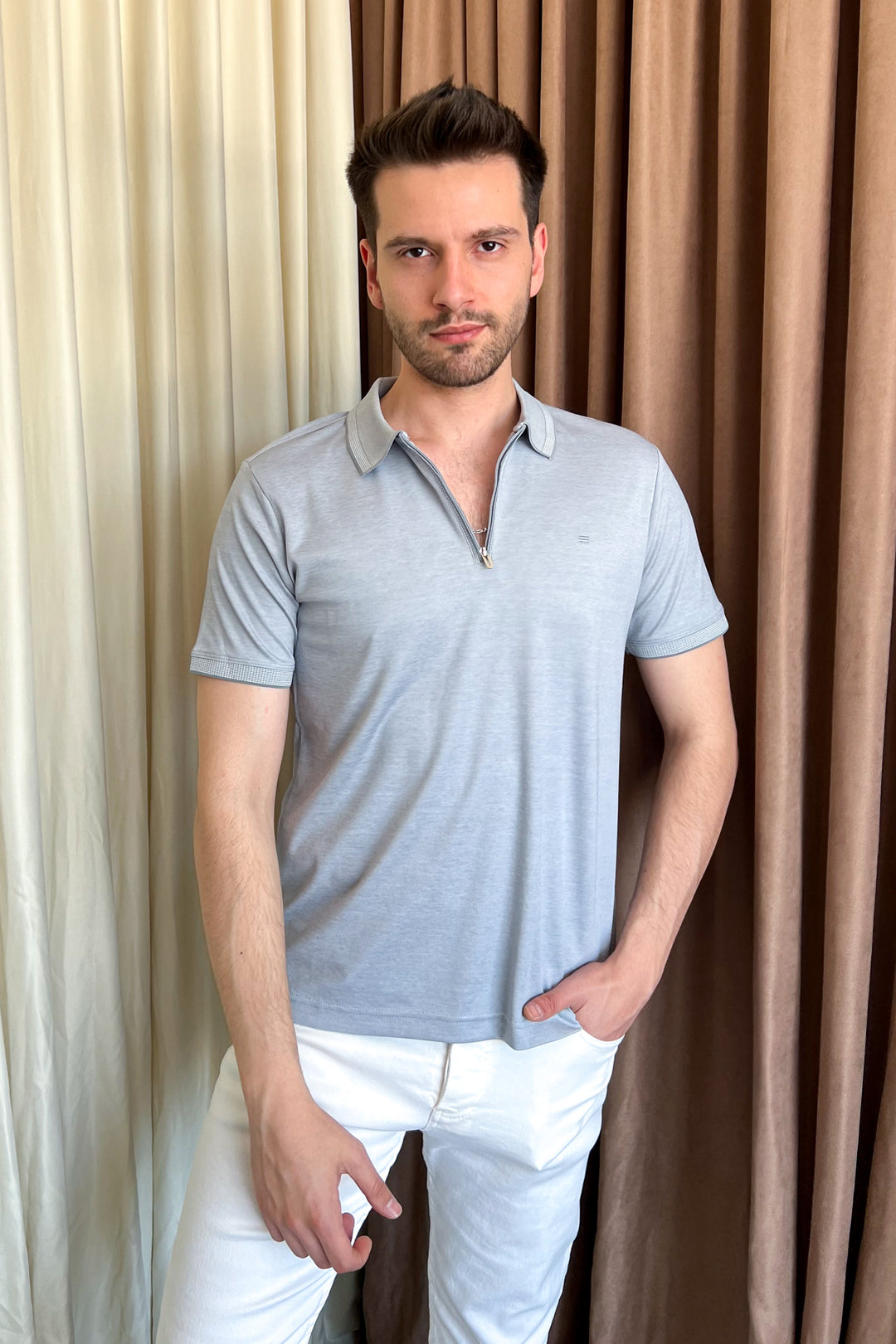 MPL Men's Zippered Polo Neck T-shirt 4168 - Tamiami