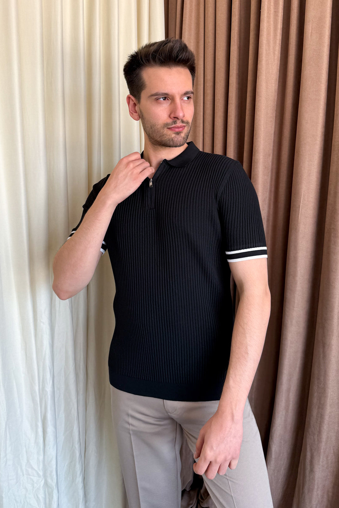 MPL Men's Zippered Polo Neck T-shirt 4290 - Cork