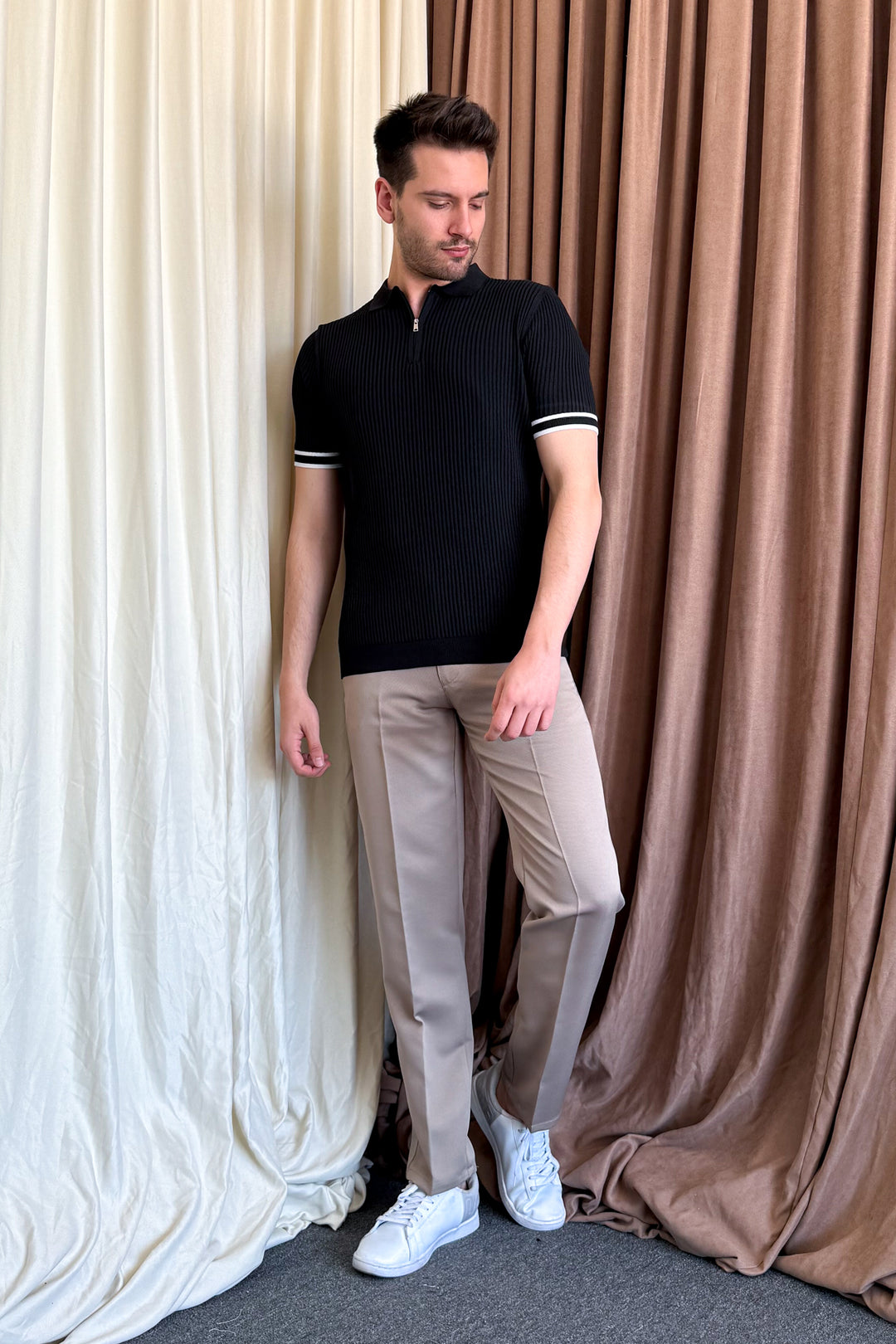 MPL Men's Zippered Polo Neck T-shirt 4290 - Cork
