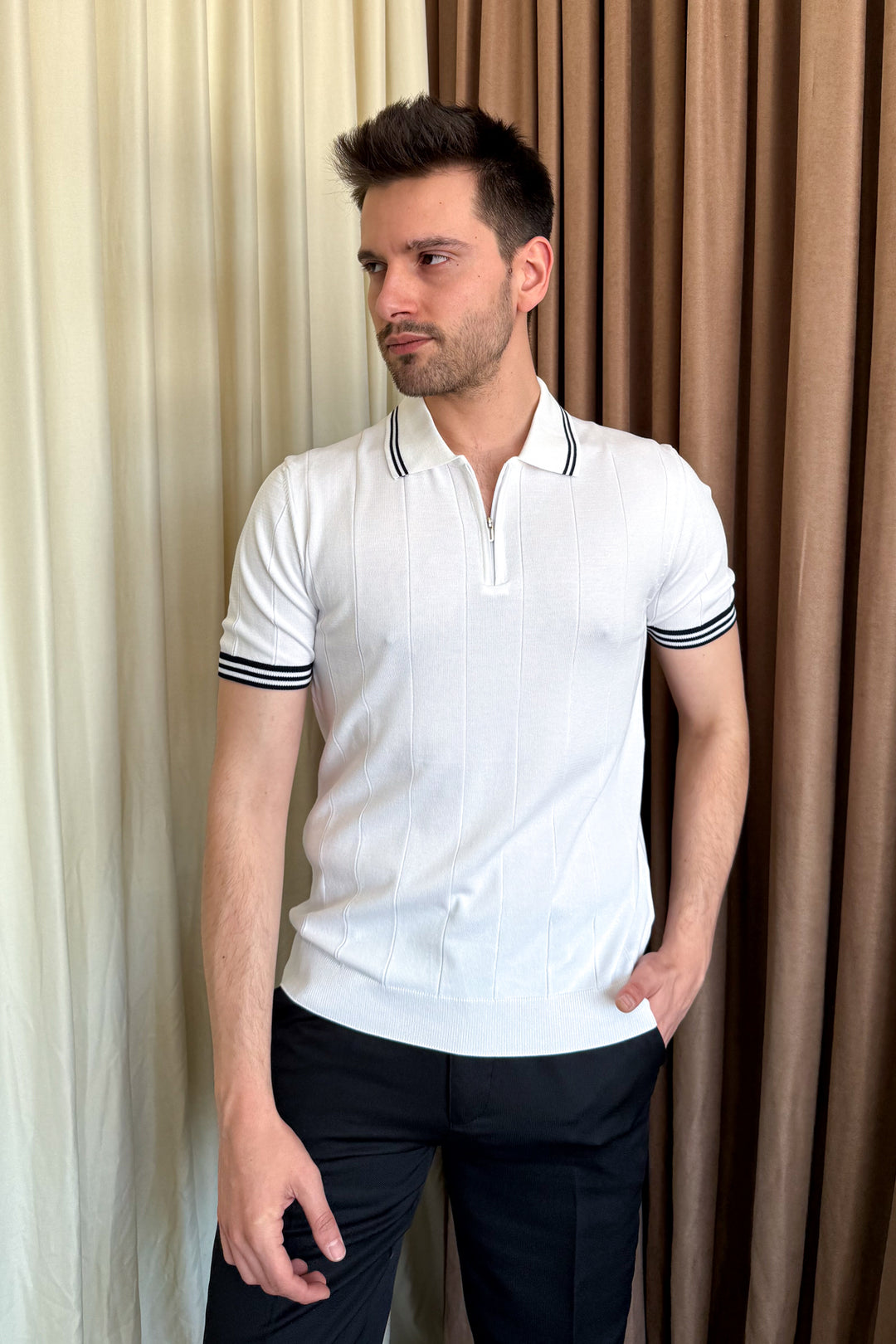 MPL Men's Zippered Collar Polo Neck T-shirt 44357 - Westminster