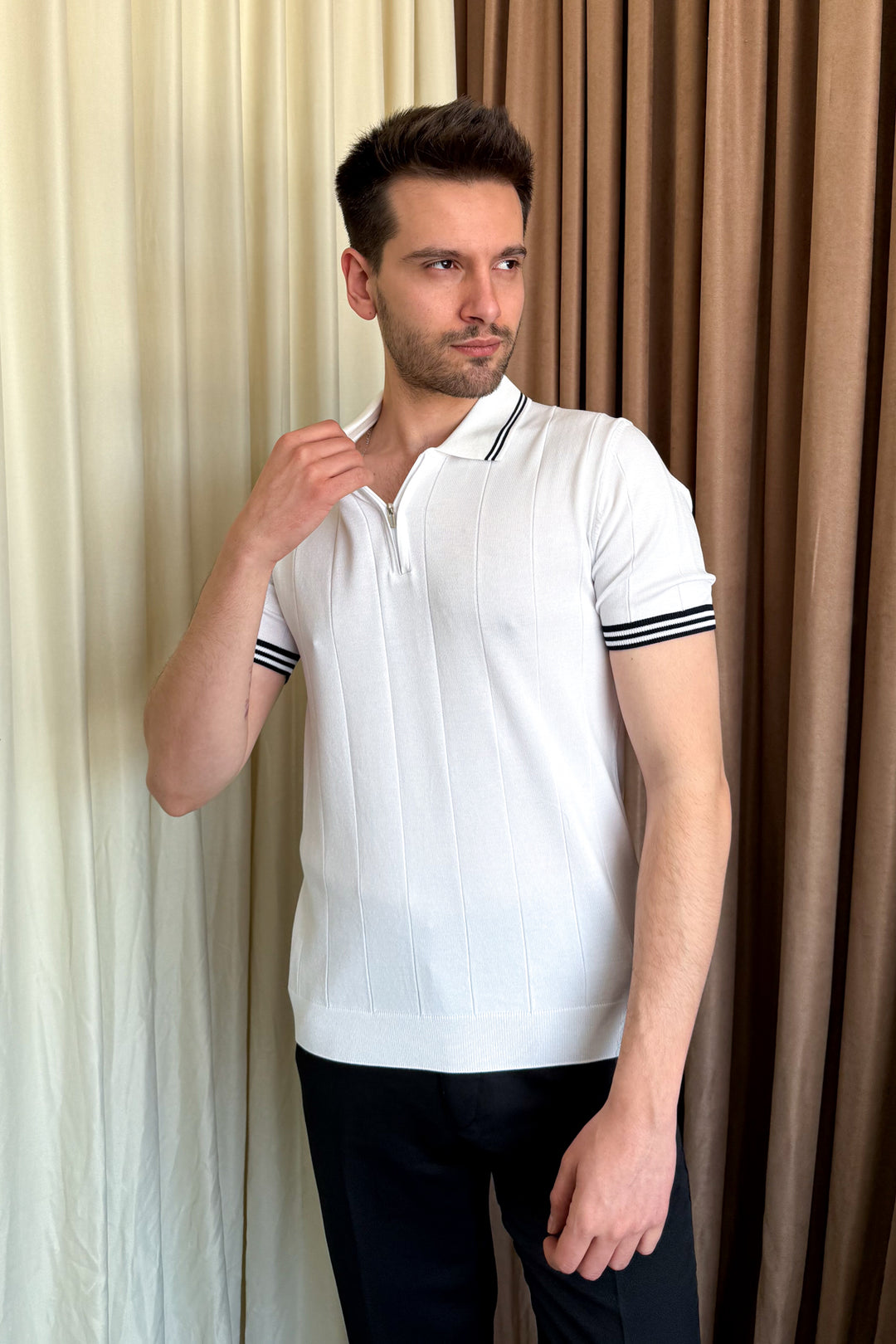MPL Men's Zippered Collar Polo Neck T-shirt 44357 - Westminster