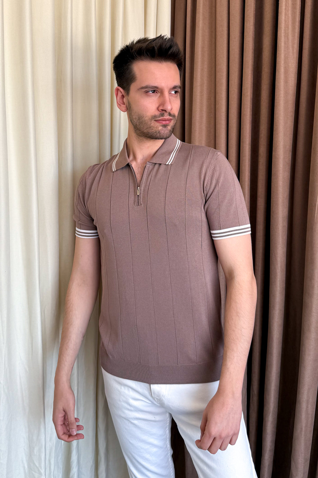 MPL Men's Zippered Collar Polo Neck T-shirt 44357 - Atlanta