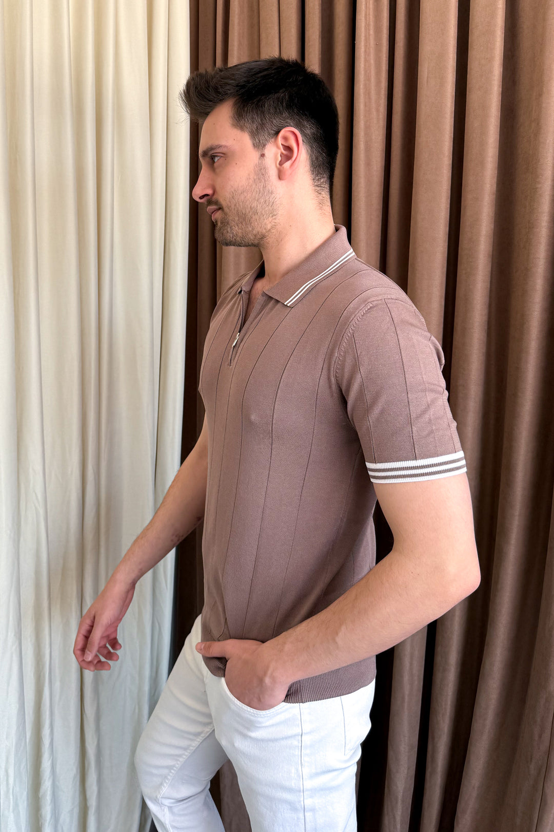 MPL Men's Zippered Collar Polo Neck T-shirt 44357 - Atlanta