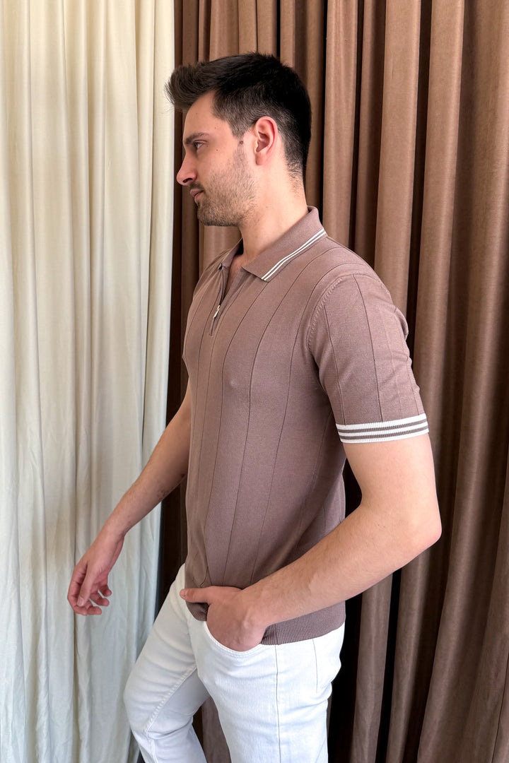 MPL Men's Zippered Collar Polo Neck T-shirt 44357 - Atlanta
