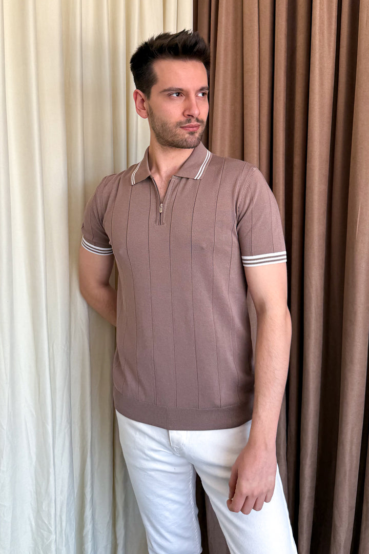 MPL Men's Zippered Collar Polo Neck T-shirt 44357 - Atlanta