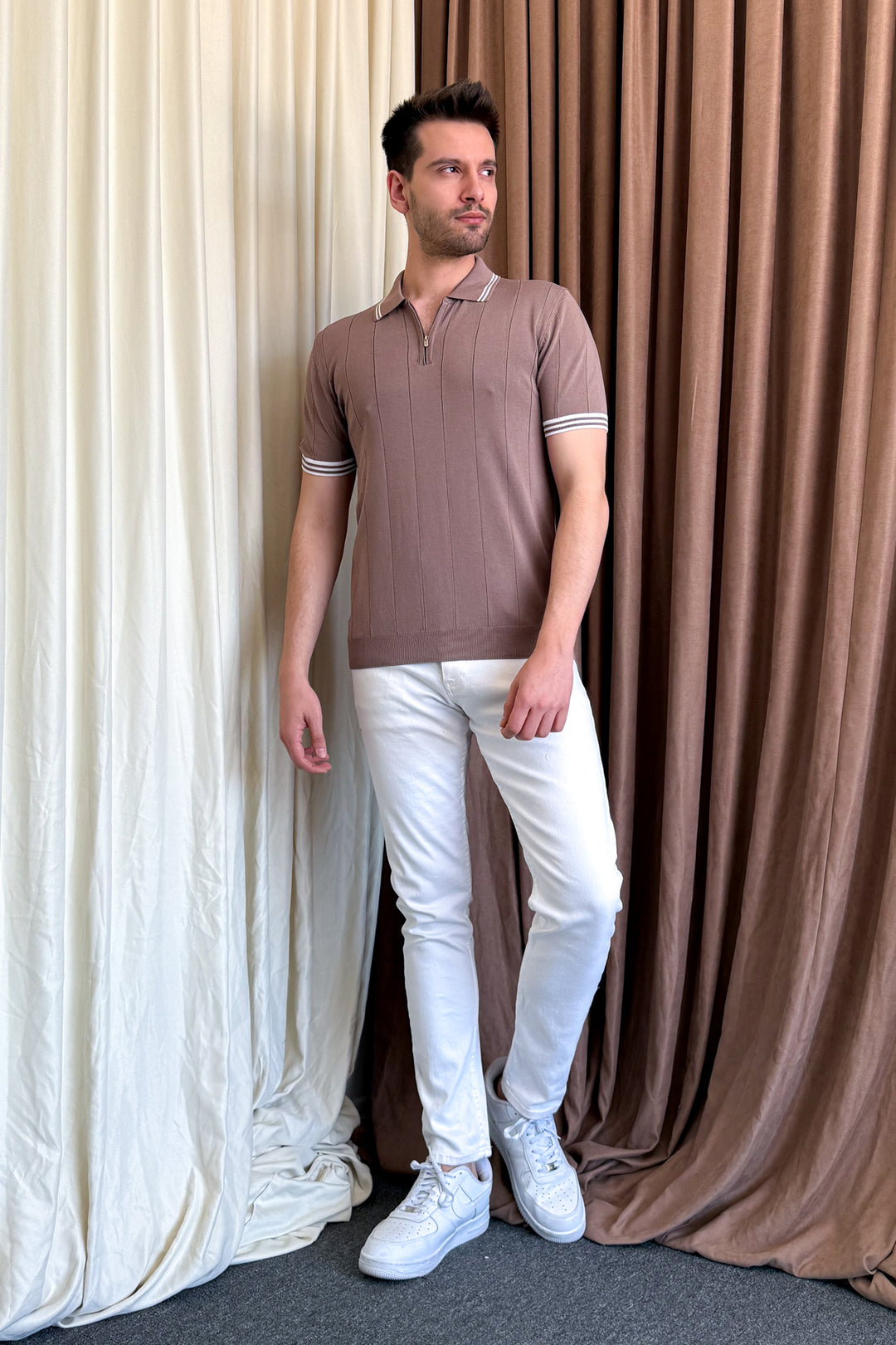 MPL Men's Zippered Collar Polo Neck T-shirt 44357 - Atlanta