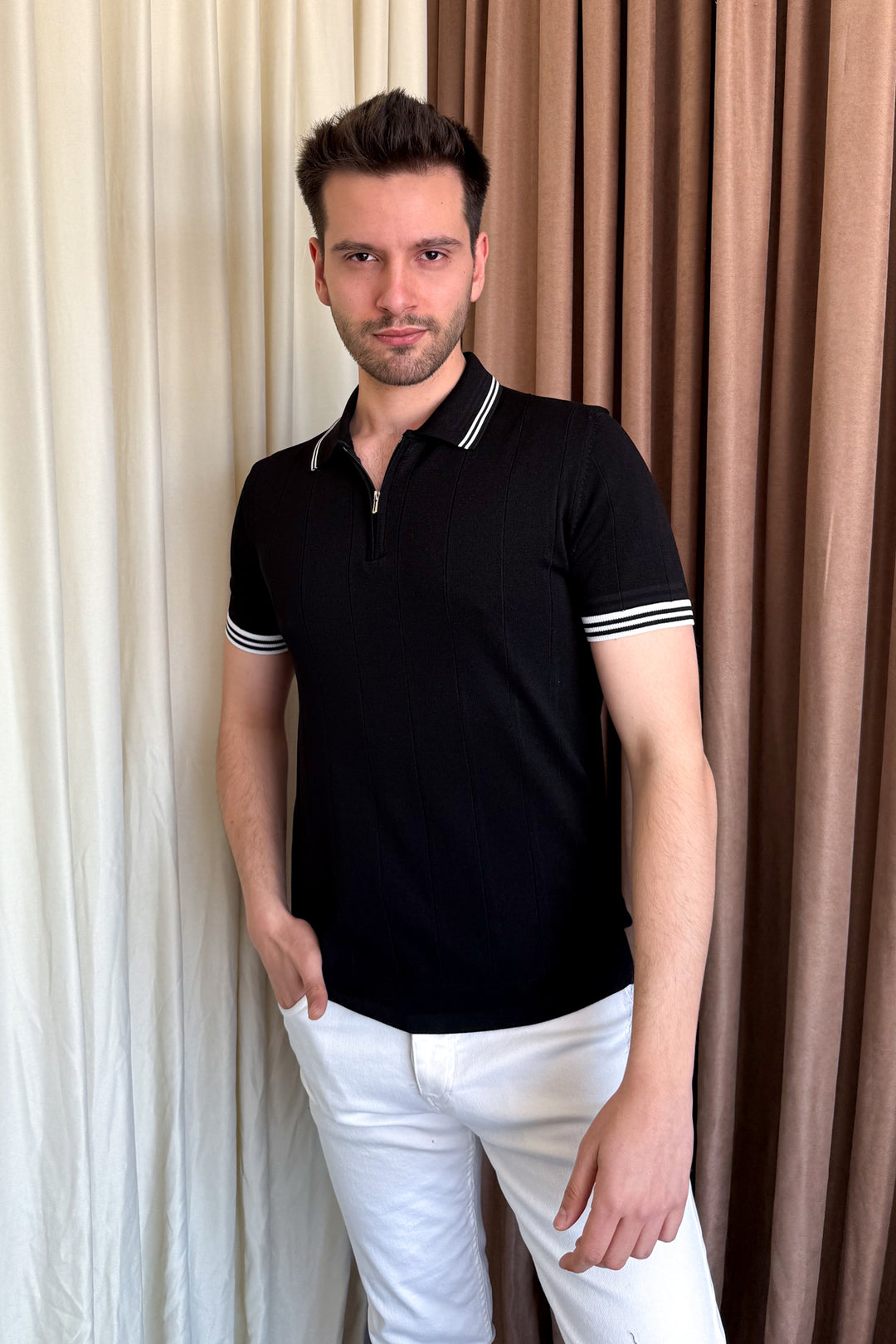 MPL Men's Zippered Collar Polo Neck T-shirt 44357 - Westfield