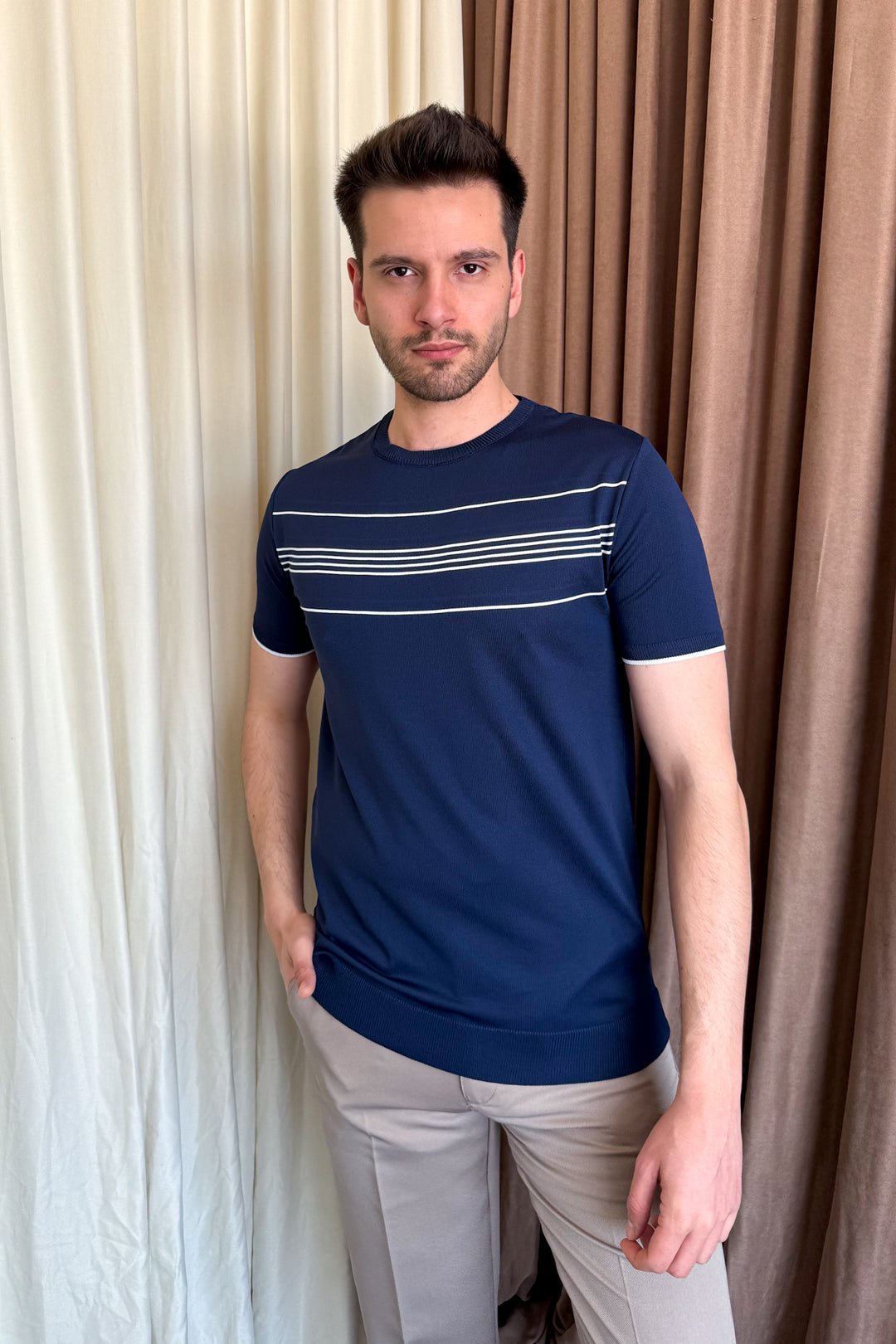 MPL Men's Striped T-shirt with Round Neck and Short Sleeves 9250 - Cumbernauld