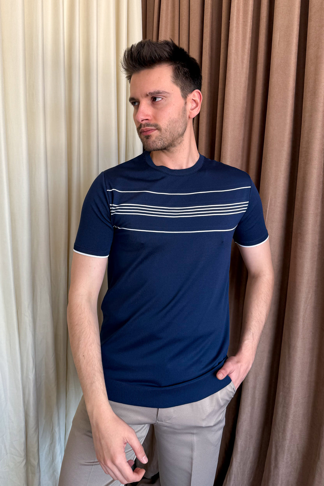 MPL Men's Striped T-shirt with Round Neck and Short Sleeves 9250 - Cumbernauld
