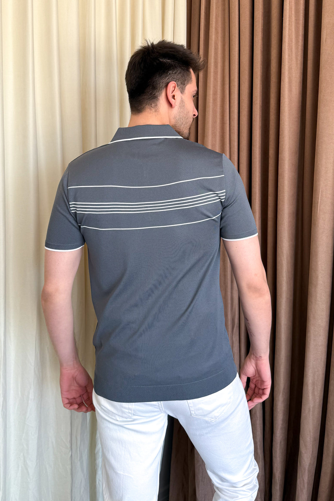MPL Men's Striped Zippered Short Sleeve T-shirt - Battipaglia