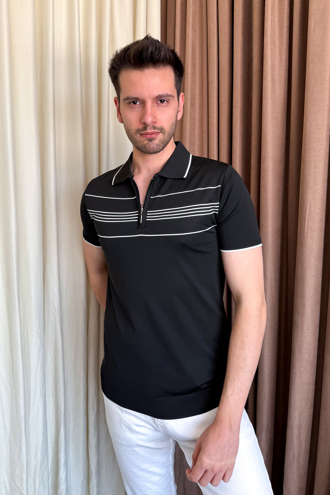 MPL Men's Striped Zippered Short Sleeve T-shirt - Nogales