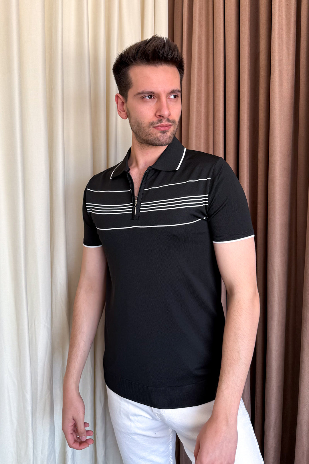 MPL Men's Striped Zippered Short Sleeve T-shirt - Nogales