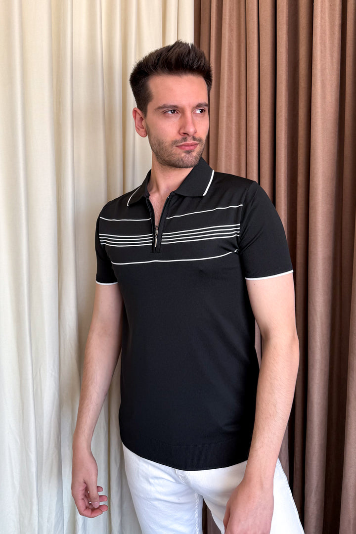 MPL Men's Striped Zippered Short Sleeve T-shirt - Nogales