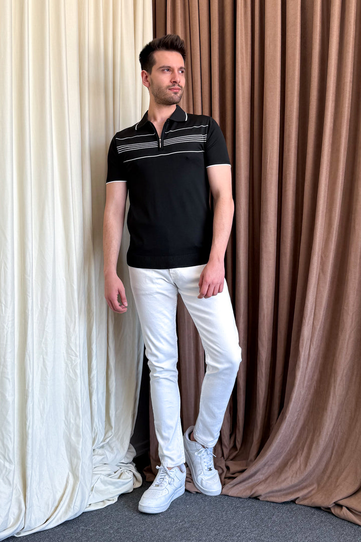 MPL Men's Striped Zippered Short Sleeve T-shirt - Nogales