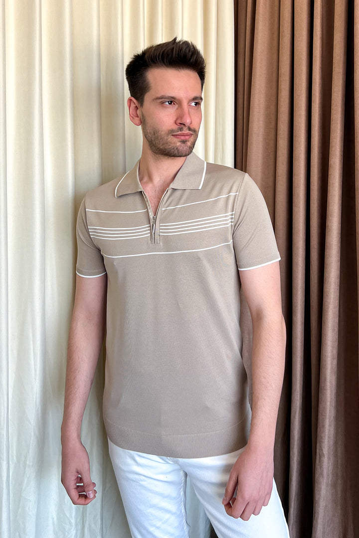 MPL Men's Striped Zippered Short Sleeve T-shirt - Aubagne