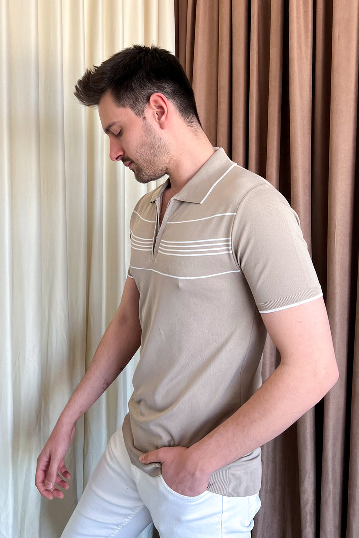 MPL Men's Striped Zippered Short Sleeve T-shirt - Aubagne