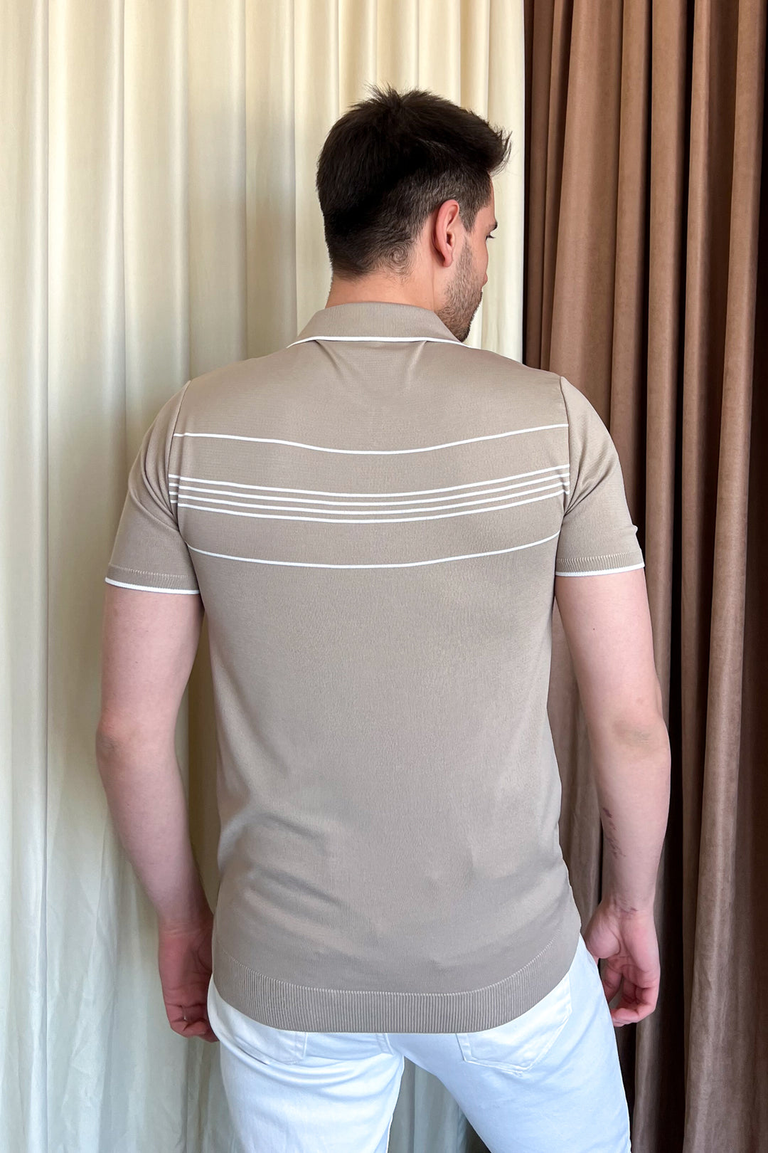 MPL Men's Striped Zippered Short Sleeve T-shirt - Aubagne