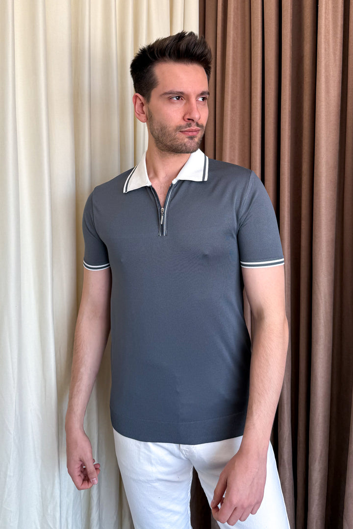 MPL Men's Polo Collar Zippered Short Sleeve Sweater - Boca Raton
