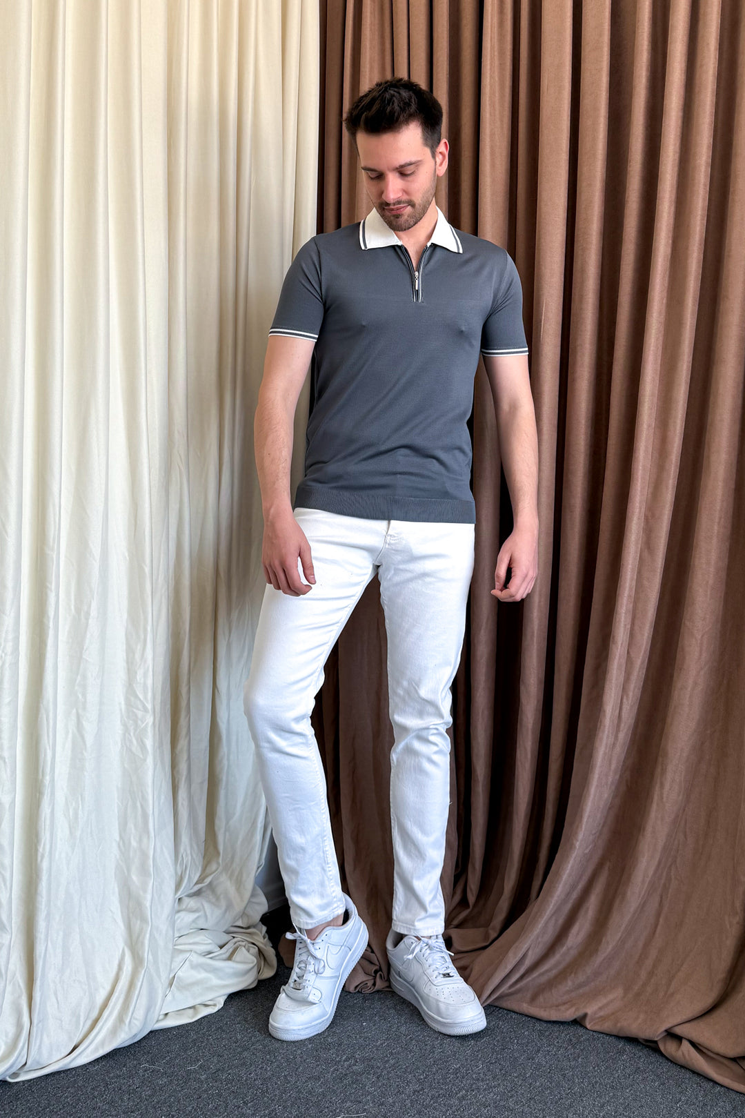 MPL Men's Polo Collar Zippered Short Sleeve Sweater - Boca Raton