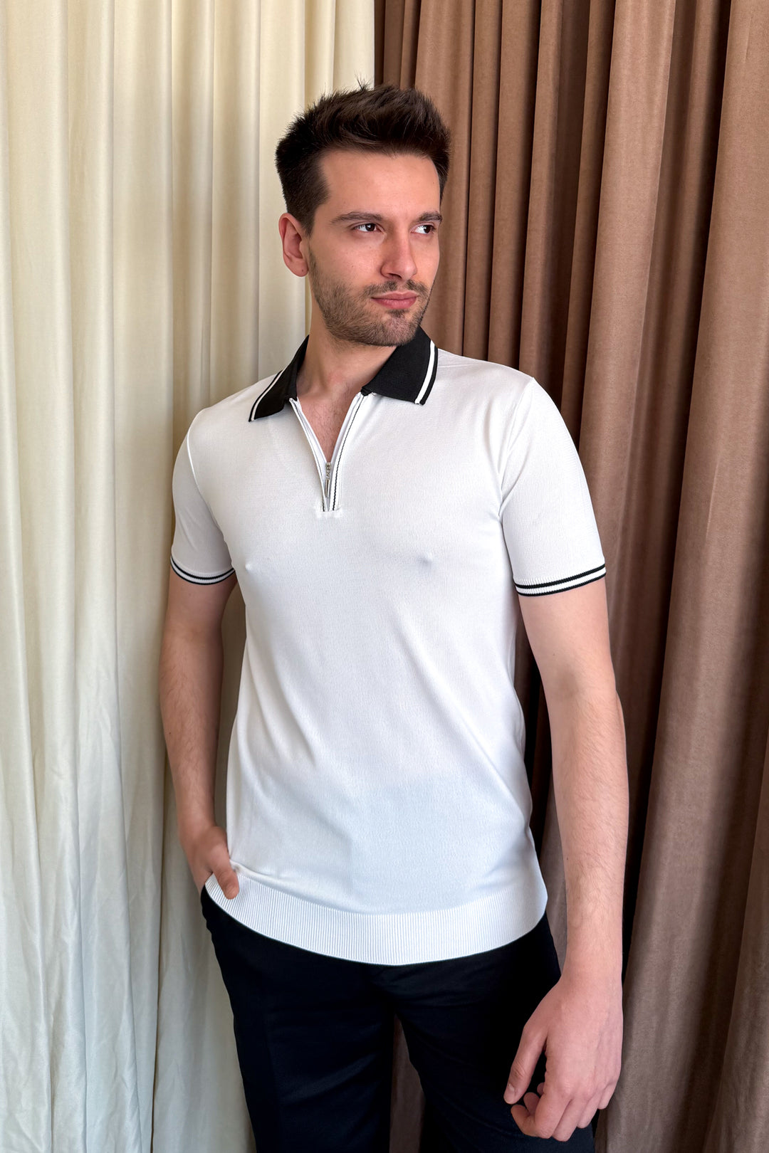 MPL Men's Polo Collar Zippered Short Sleeve Sweater - Williamsburg