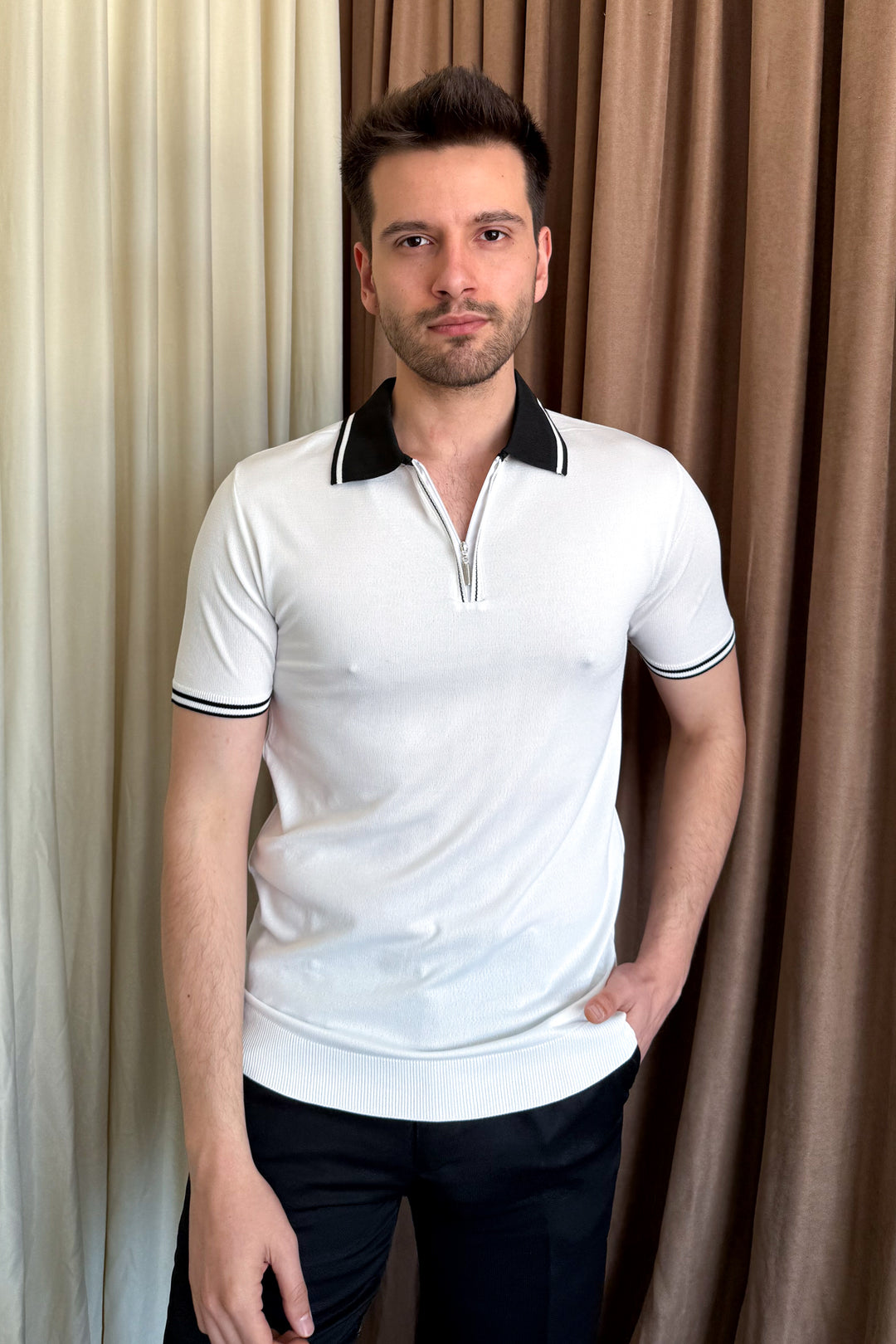MPL Men's Polo Collar Zippered Short Sleeve Sweater - Williamsburg