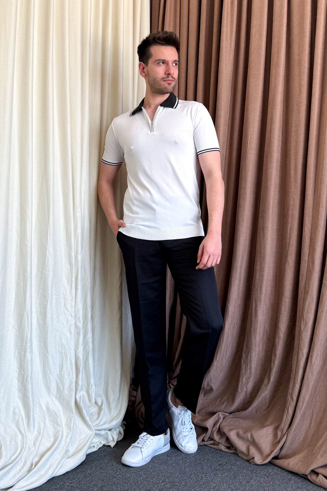 MPL Men's Polo Collar Zippered Short Sleeve Sweater - Williamsburg