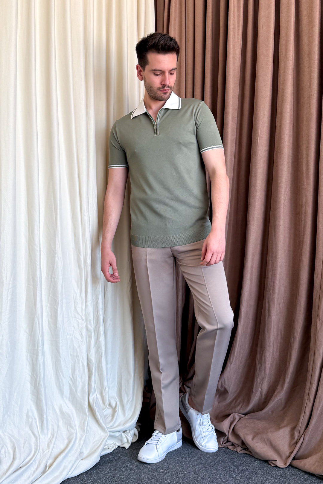 MPL Men's Polo Collar Zippered Short Sleeve Sweater - Ciudad Lerdo