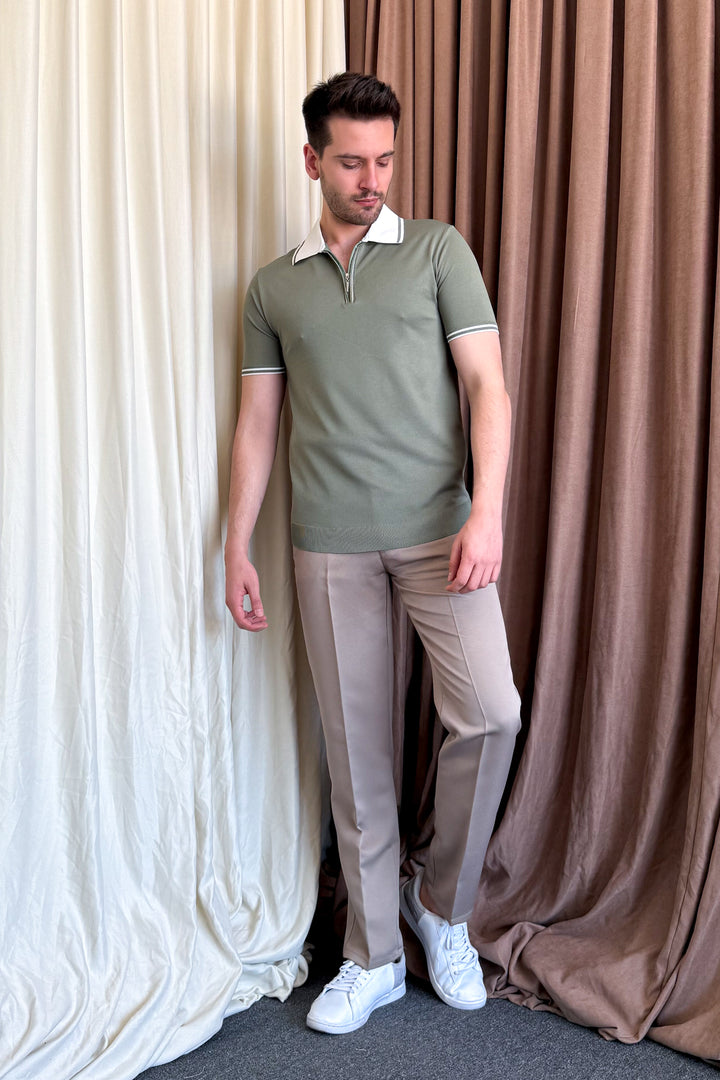 MPL Men's Polo Collar Zippered Short Sleeve Sweater - Ciudad Lerdo