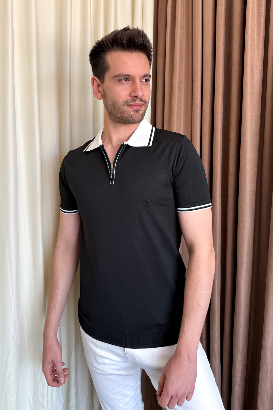 MPL Men's Polo Collar Zippered Short Sleeve Sweater - Brighton